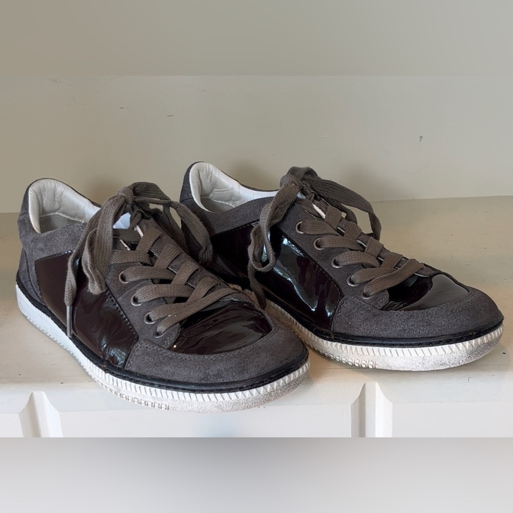 Emporio Armani Men’s Suede/Patent Leather Sneakers Size 6